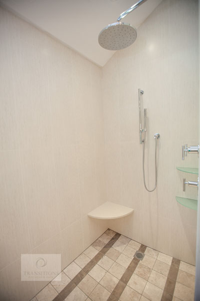 Bathroom design with rainfall and handheld showerheads