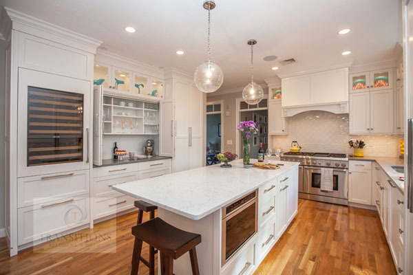 kitchen design with mantel style hood