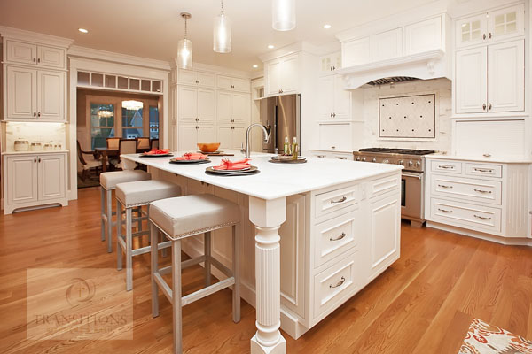 kitchen design with large mantel hood