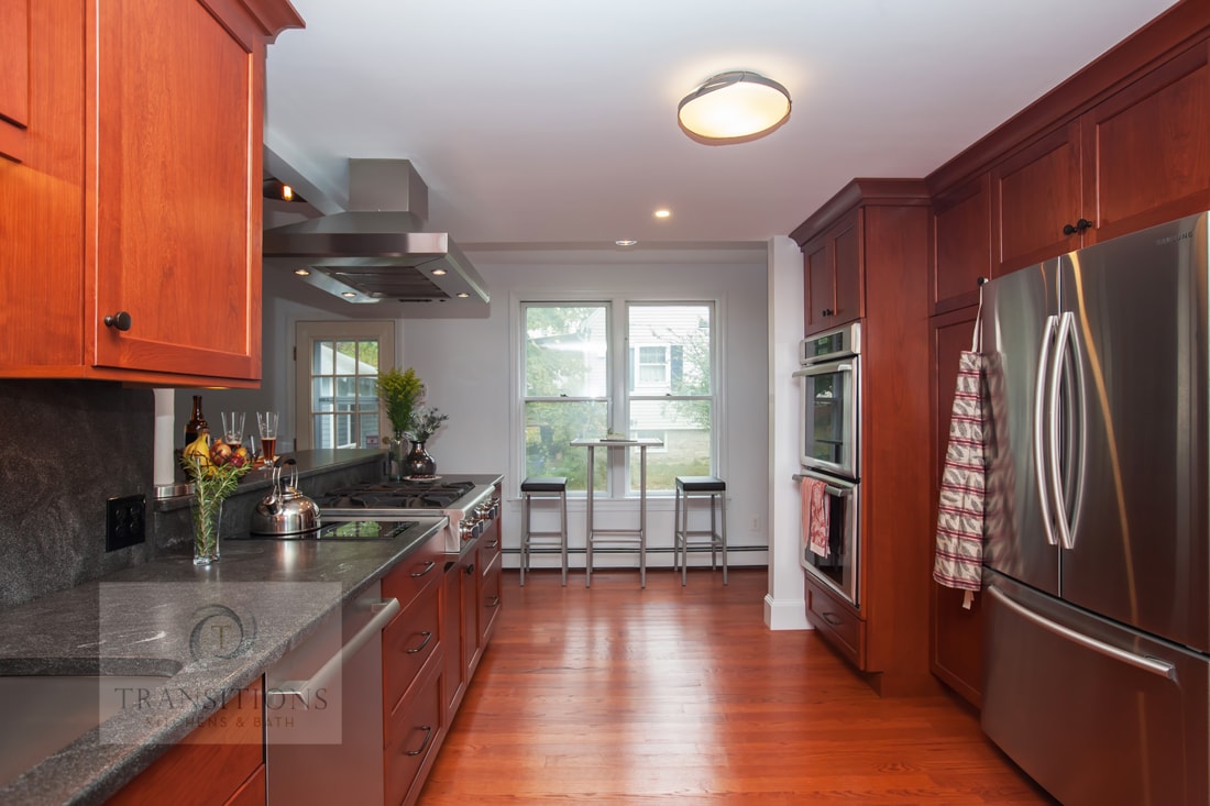 Kitchen design with warm wood floors