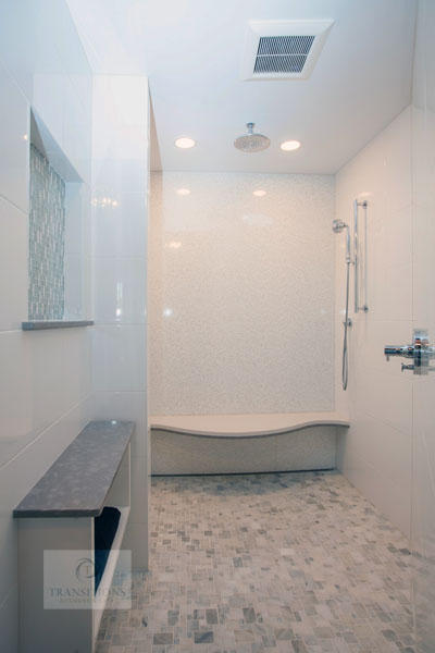 Bathroom design with large open shower