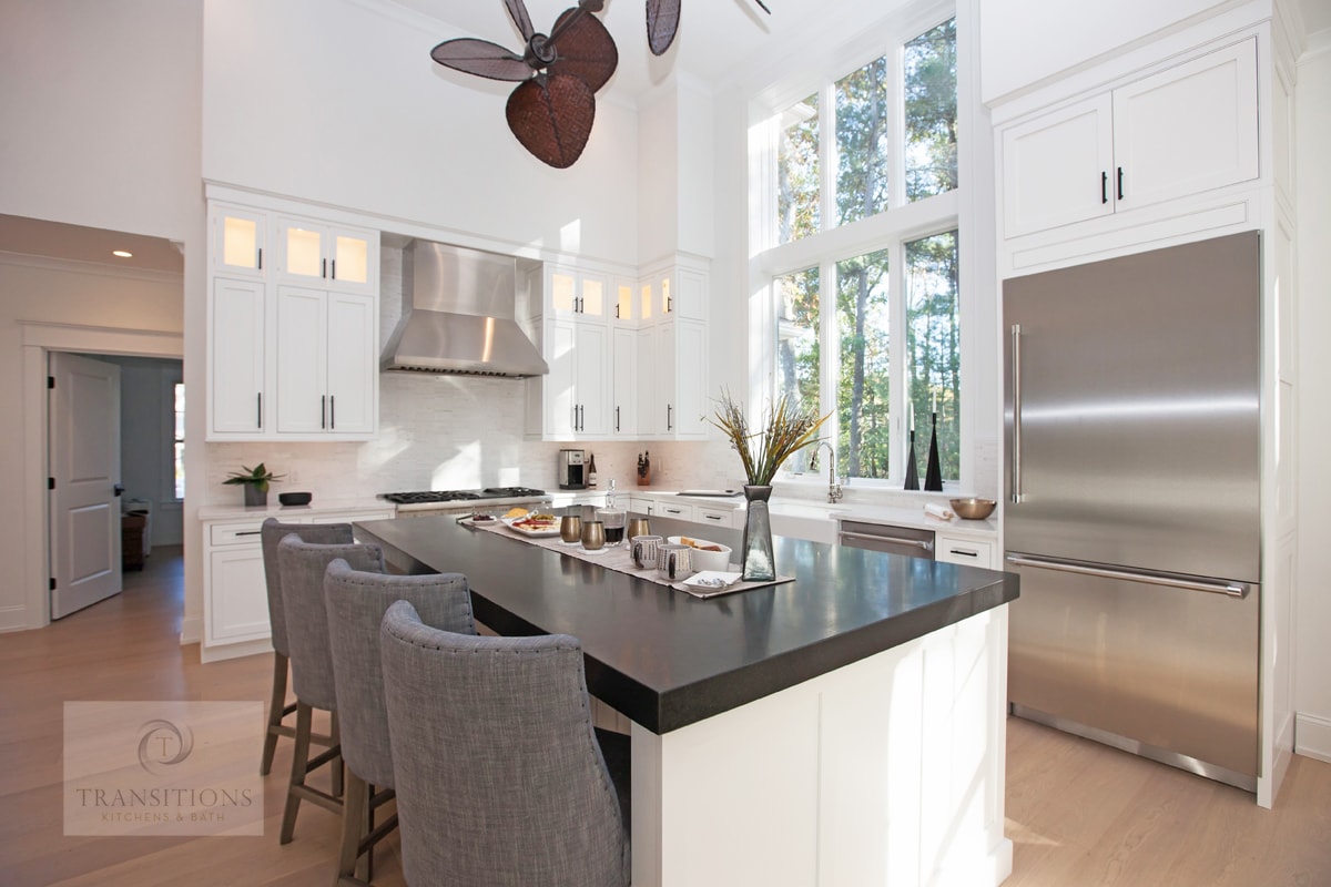 Lit Kitchen Cabinets with Glass Shelves - Transitional - Kitchen