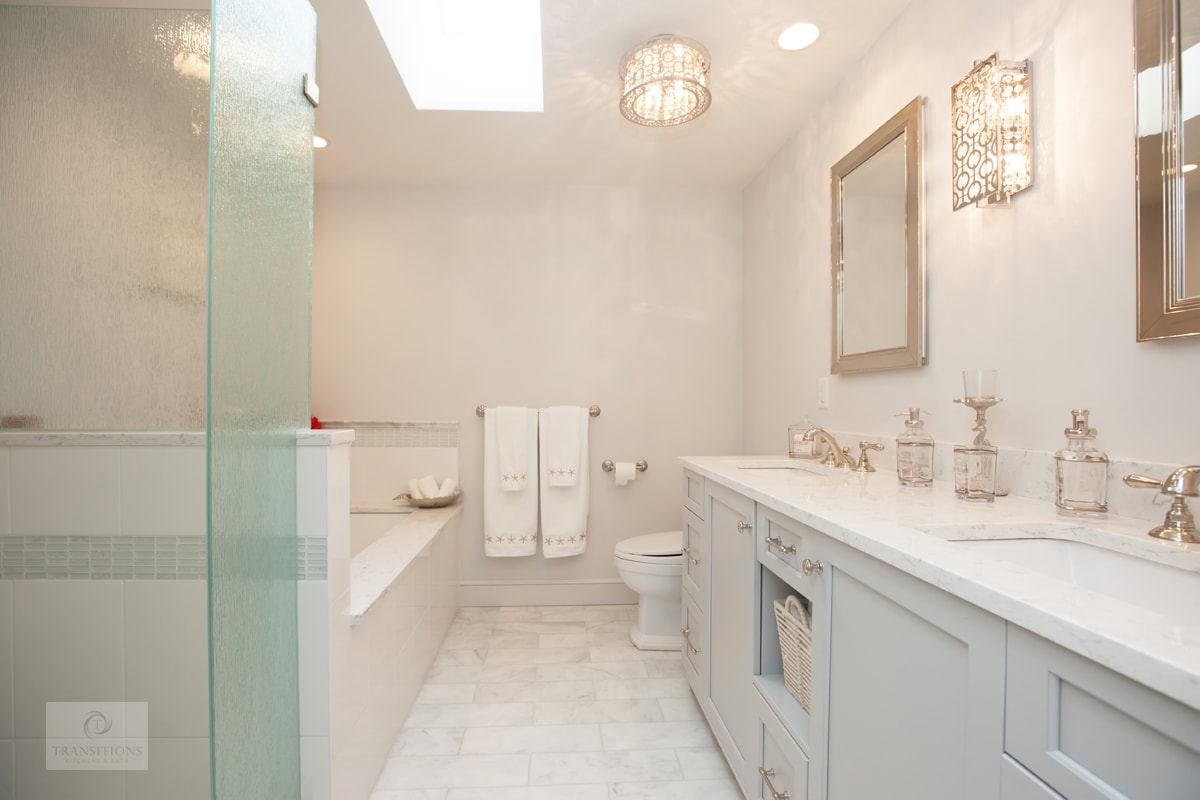 Mirrored Countertop Medicine Cabinet Between Sinks - Transitional