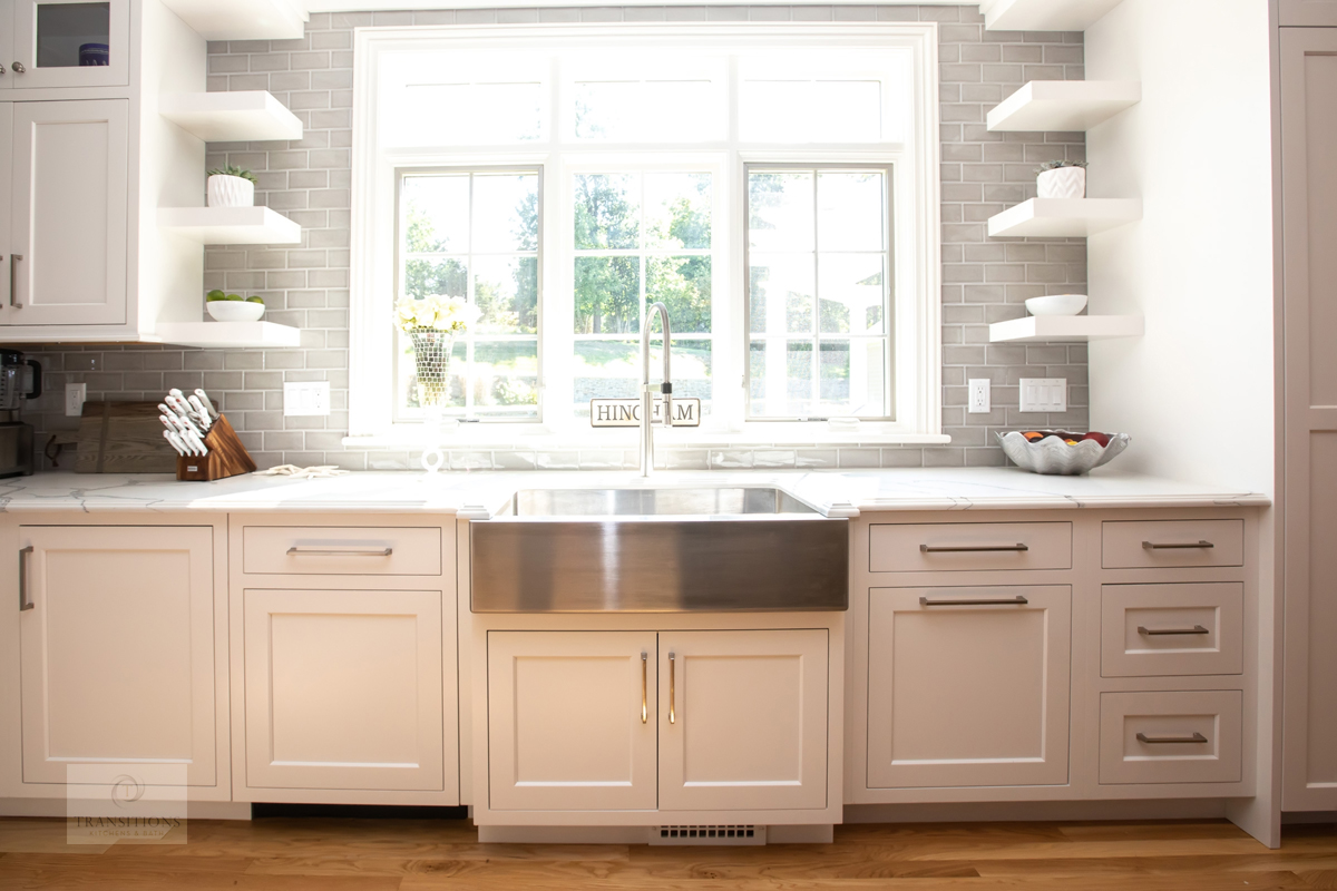 white kitchen cabinets with farmhouse sink