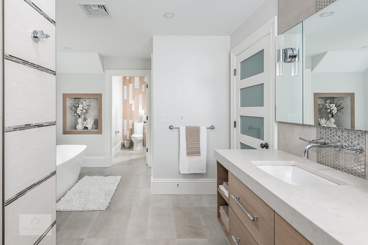 master bath design with neutral color palette