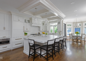 white kitchen with large island