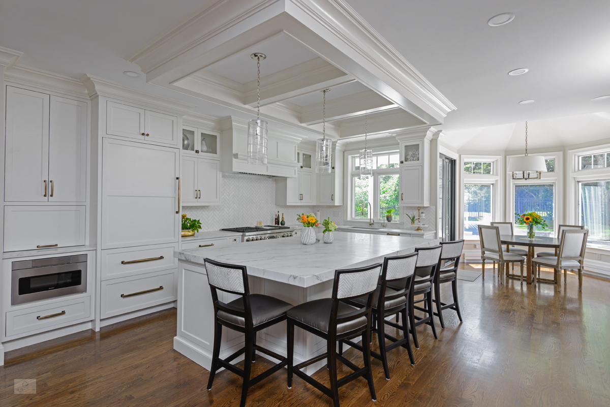 white kitchen with large island