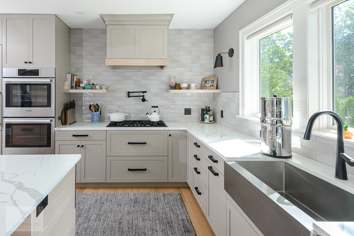 modern kitchen design with floating shelves