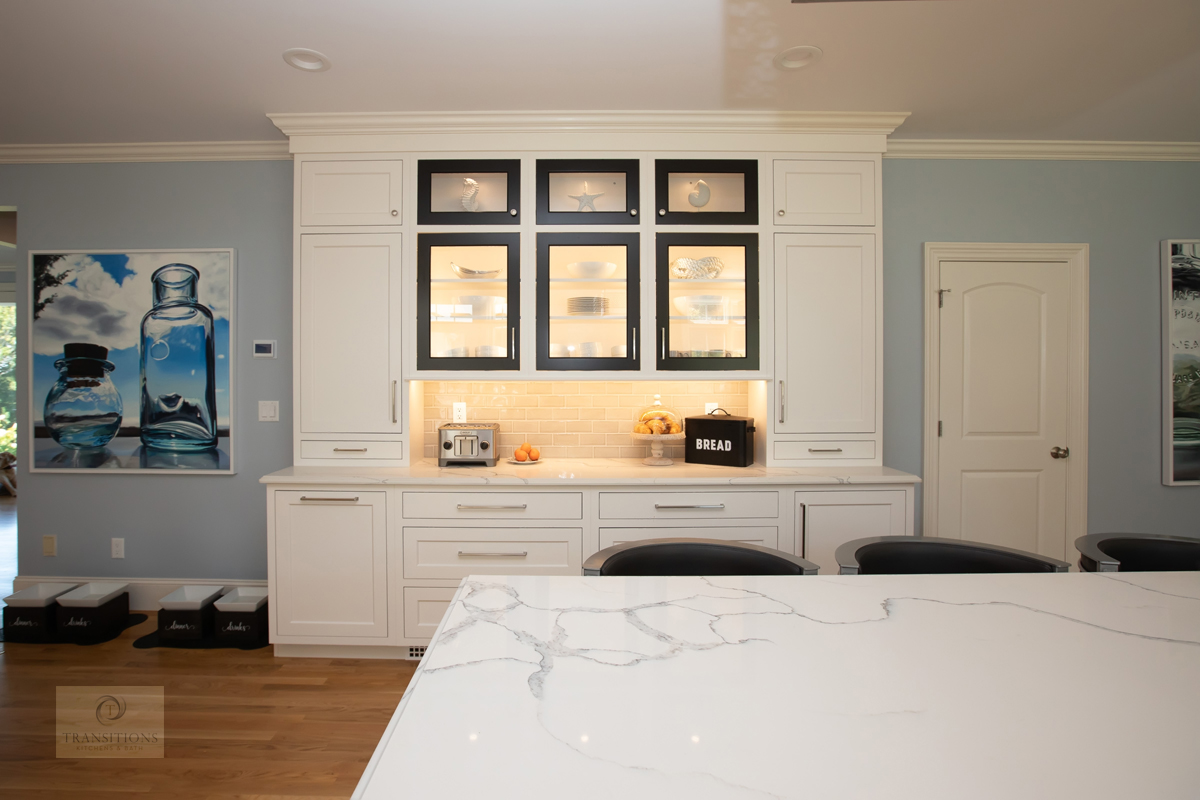 kitchen with glass front cabinets